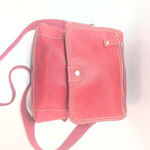 Vintage Fossil Pebbled Red Genuine Leather Crossbody Messenger Bag 75082